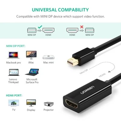 Adaptador Mini DisplayPort DP a HDMI Hembra Chapado en Oro PC Laptop Apple Macbook Foto 1 de 4