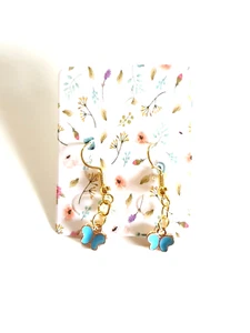 🦋Cute Light Blue Enamel Butterfly Gold Plated Earrings🦋 - Picture 1 of 8
