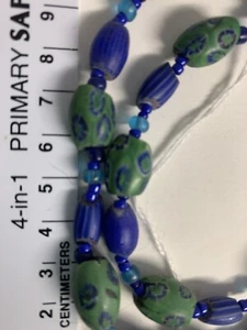 Venezianische Millefiori Murano oval blaue Zwiebelhaut Wassermelone Chevron Perlen - Bild 1 von 12