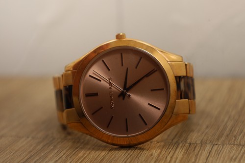 Orologio Michael Kors MK4301 Slim Runway Oro Rosa Conchiglia Tartaruga Nuovo Batt