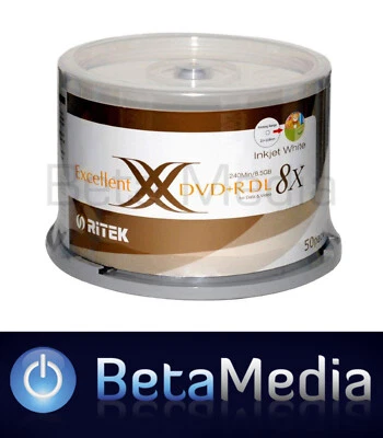 50 x RITEK 8.5GB DVD+R DL Dual layer 8X - Full Hub Printable DVD Discs - Image 1 of 3