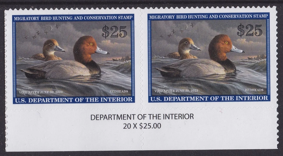 US RW89 Migratory Birds Redhead Duck $25 footer pair MNH 2022-2023 - Image 1 of 1