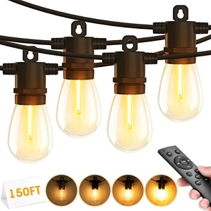 Outdoor String Lights w/ Remote 150Ft IP65 Waterproof Patio Lights Edison Bulbs - Picture 1 of 6