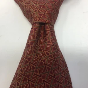Ike Behar Mens Silk Necktie Made in USA Brick Red Geometric - Picture 1 of 9