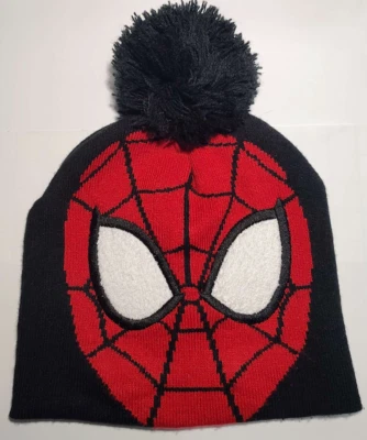 Gorro Spiderman Negro ~ Sombrero Tejido Tobogán con Máscara Roja y Pom Ball Negro Foto 1 de 4