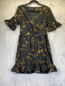 Pretty Little Thing Dress Womens Size 12UK Black Floral Zip Back - Picture 1 of 17