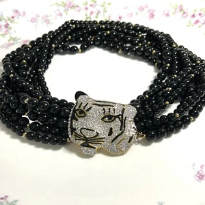 VTG Kenneth Lane Necklace Tiger Rhinestone Clasp Excellent KJL Statement Choker - Picture 1 of 8