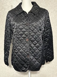 Michael Simon Beads on Black Quilted Button Up Collar Jacket Women Size Large - Picture 1 of 8