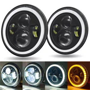Par de faros LED redondos de 7 pulgadas ojos angulares para Jeep Wrangler JK LJ TJ CJ EE. UU. - Imagen 1 de 14