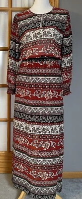 Maxi Vestido para Mujer H&M Conscious 8 Negro Rojo Floral Transparente Calado Boho Agujero para Llaves Foto 1 de 4