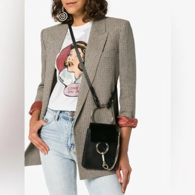 Chloe Mini Faye Bracelet Black Leather Suede Crossbody Bag - Image 1 of 4