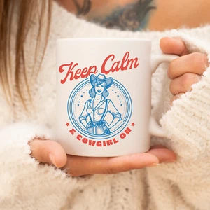 Cowgirl Mug Keep Calm Retro Vintage Western Country Gift For Her Coffee Tea Cup - Picture 1 of 5