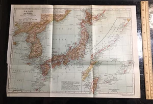 Antique 1910 Folding Color Map Of Japan & Korea! Fine Detail! Ready To Frame - Picture 1 of 10