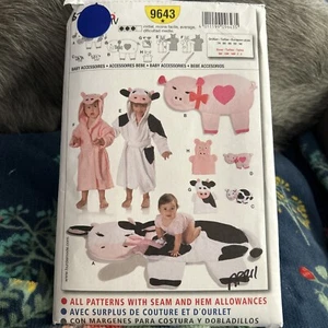New Burda 9643 Baby Accessories Sz 9 months-3T Sewing Pattern Robe Cow Pig Farm - Picture 1 of 4