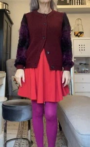Cárdigan tejido grueso borgoña DAGMAR NUEVO CON ETIQUETAS CON OMBRÉ TEJIDO MULLIDO - TALLA M PVP £220 - Imagen 1 de 12