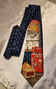 Coca Cola Cooler Crate Polar Bear Mens Red Blue Neck Tie Window Snow Christmas - Picture 1 of 2