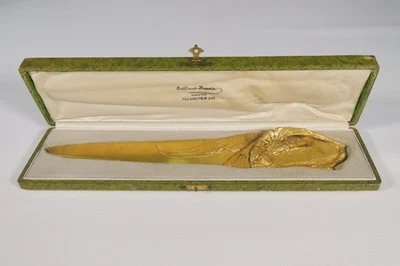 A. MARIONNET ANCIEN SUPERBE COUPE PAPIER BRONZE CISELE DORE BUREAU AIGLE COFFRET - Photo 1/2