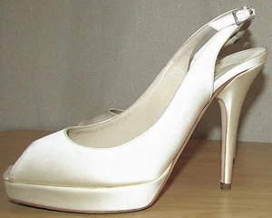 Auth. Sehr guter Zustand Jimmy Choo Clue elfenbeinfarbene Satin-Slingback-Heels Braut Größe EU 35,5 US 5,5 - Bild 1 von 15