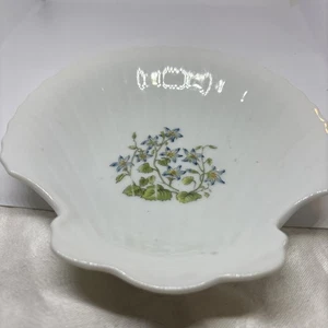 Takahashi Blue Floral Shell Shape Soap Dish Vanity Trinket Sea Wildflowers Japan - Picture 1 of 6