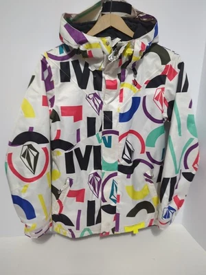 Volcom Hoffman Jacket S White 90's Print Thermonite Snowboarding 15 KMM Women's  - Image 1 of 4