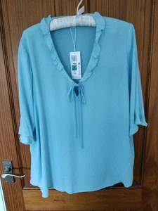 M&S  V Neck  Turquoise Summer Blouse NWT Size 14/16 - Picture 1 of 6
