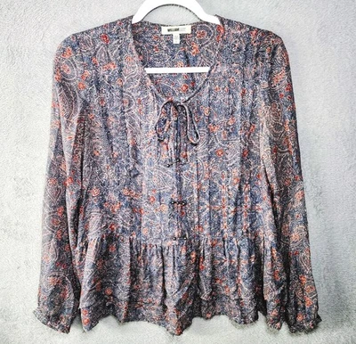 Top campesino William Rast Devin dobladillo con volantes en capas azul cachemir rojo para mujer pequeño Foto 1 de 4