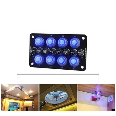 8 Gang Wippschalter Panel Kippschalter Aluminium 12V 24V passend für Camper Wohnmobil - Bild 1 von 4