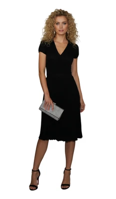 Vestido Suéter Tejido Fiesta Y2k Bebe Manga Corta Negro Bodycon Cuello en V con Cuello Pequeño Foto 1 de 4