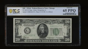 DBR 1934-A $20 FRN Chicago Gem Fr. 2055-B PCGS-B 65 PPQ Serial G98226327A - Picture 1 of 2