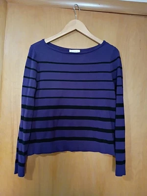 Suéter Liz Claiborne Para Mujer M, Cuadrado Ligero Rayas Púrpura, Oficina Escuela Foto 1 de 4