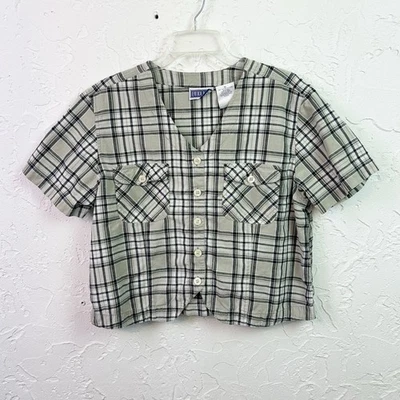 Top vintage años 80/90 a cuadros recortado cuello en V abotonado talla XL Cottagecore Foto 1 de 4