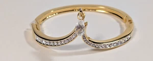 Swarovski Bangle Hinged Crystal Bracelet V-Shape TearDrop Dangle - Gold Color - Picture 1 of 8