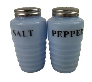 Vintage Jeannette Glas gerippt Delphit Salz und Pfefferstreuer Depression Ära - Bild 1 von 15
