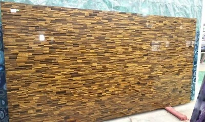 Brick Design Coffee Table Top Tiger Eye Stone Random Work Patio Corner Table - Image 1 of 4