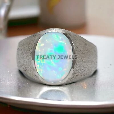 Piedras preciosas de ópalo de corte ovalado con anillo de plata de ley 925 para hombre #875 * Foto 1 de 4