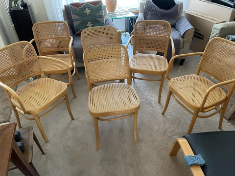 Mid century modern cane dining chairs,  set of 6. Beautiful condition! Cover