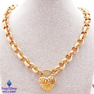 Chunky 9ct Yellow Gold Necklace 50cm 43Grams Heart Padlock Belcher Chain 9K - Picture 1 of 7