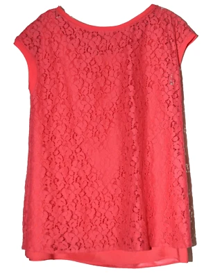 Tahari Rosa Floral Encaje Sobre Rosa Forro Pullover Manga Gorra Top Talla L Foto 1 de 4