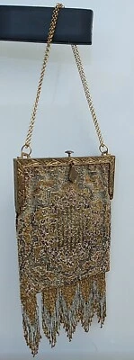 Antique Micro Steel Bead Fringe Purse Flapper Metro Bag Works Paris France Nice - Image 1 of 4