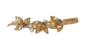 Vintage IPS 18K Gold Brooch with 9 Sapphires and 3 Pearls 8.5 grams - Picture 1 of 4