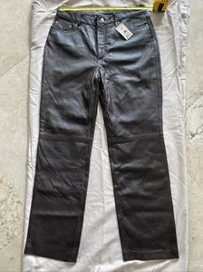 Tommy Hilfiger 100% Chocolate Brown Real Leather Pants Womens Size 12 Lined New - Picture 1 of 10