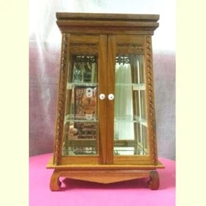 Small Curio Cabinet Vintage Cupboard Teak Wood Craft Handmade Carved - Picture 1 of 6