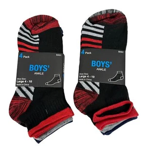 Ankle Socks 4 Pack Lot of 2 Boy's Large 4-10 Black White Red Multicolor - Picture 1 of 7