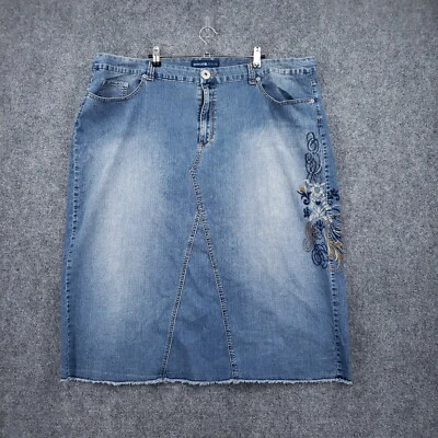 Falda Avenue Jeans Mujer 26 Plus Azul Denim Bordado Floral Lápiz Recto Foto 1 de 4