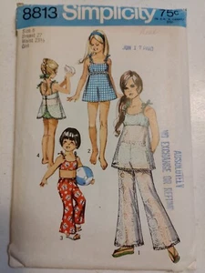 Bathing Suit Bikini Top Pants Girls 8 Simplicity 8813 Sewing Pattern Cut VTG 70s - Picture 1 of 9