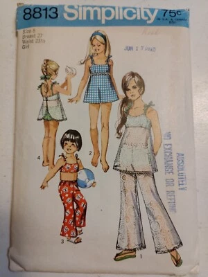 Bathing Suit Bikini Top Pants Girls 8 Simplicity 8813 Sewing Pattern Cut VTG 70s - Image 1 of 4