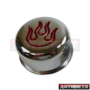 Cubierta de válvula push-in tapa respiradora de aceite cromo rojo llama SBC BBC SBF Hot Street Rod - Imagen 1 de 2