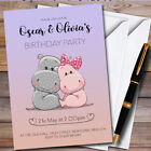 Boy Girl Twins Cute Hippos Personalised Childrens Birthday Party Invitations