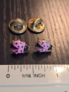 Pair Of Pink Enamel Ladybug Lapel Pin - Picture 1 of 4