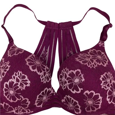 Sujetador Victoria's Secret ROSA 32DD ligeramente forrado borgoña espalda deportiva con aros acolchado Foto 1 de 4